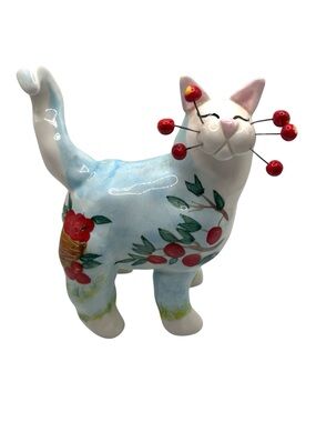 VTG Amy Lacombe Whimsiclay Y2K Cat Figurine RARE Red Apples Wire Whiskers